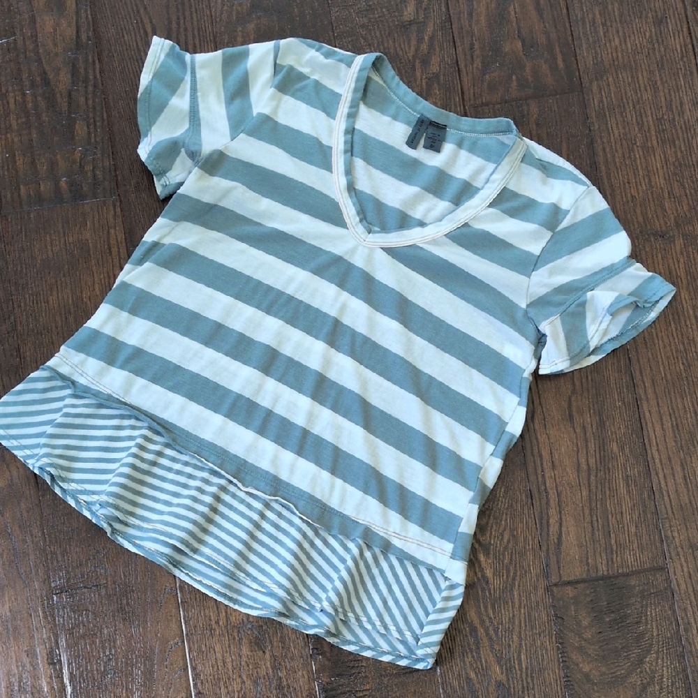 ANTHRO I Blue & White Striped V-Neck T-Shirt Top by Left of Center, SP